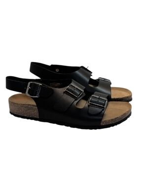 Bos. & Co. Men's Black Leather Sandals With Adjustable Buckle Straps Size 10